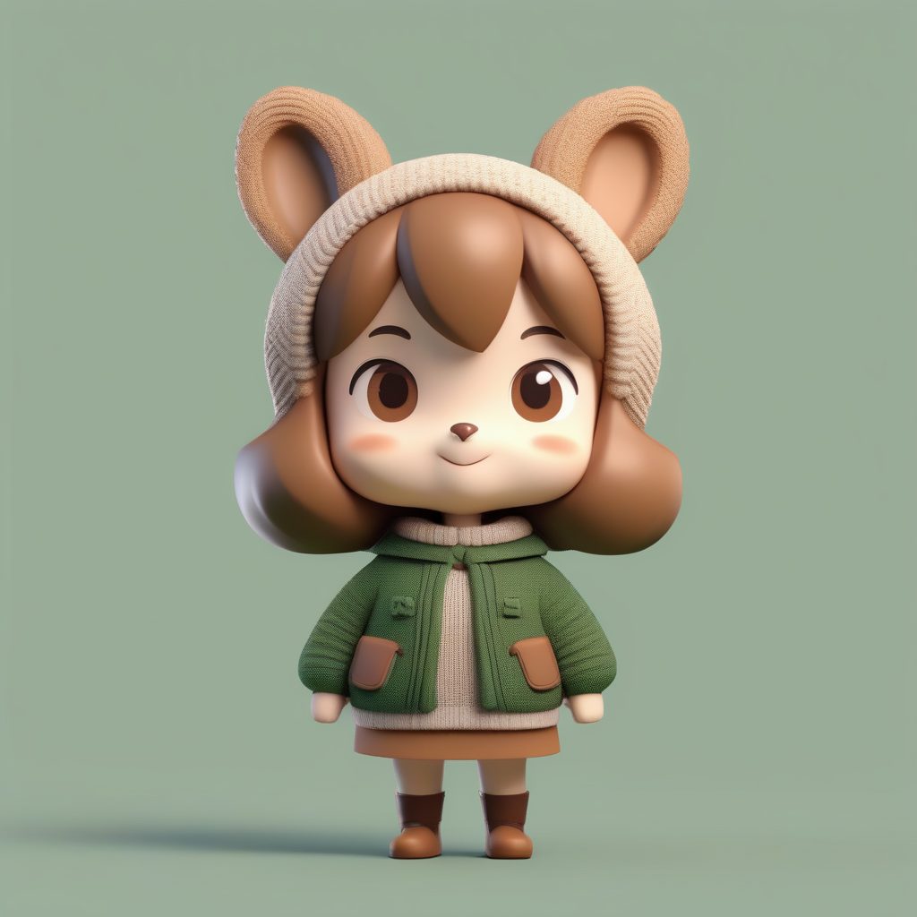 森林毛衣：仓鼠松鼠耳娘Q版3D盲盒手办渲染