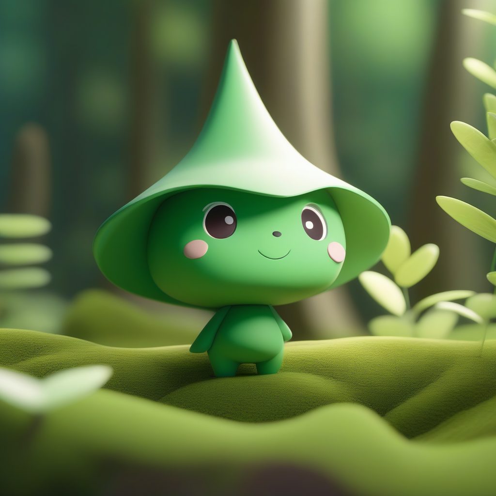 森系治愈风Q版蘑菇精灵:柔焦粘土纹理,超萌全身特写与森林绿背景 1 森系治愈风Q版蘑菇精灵:柔焦粘土纹理,超萌全身特写与森林绿背景