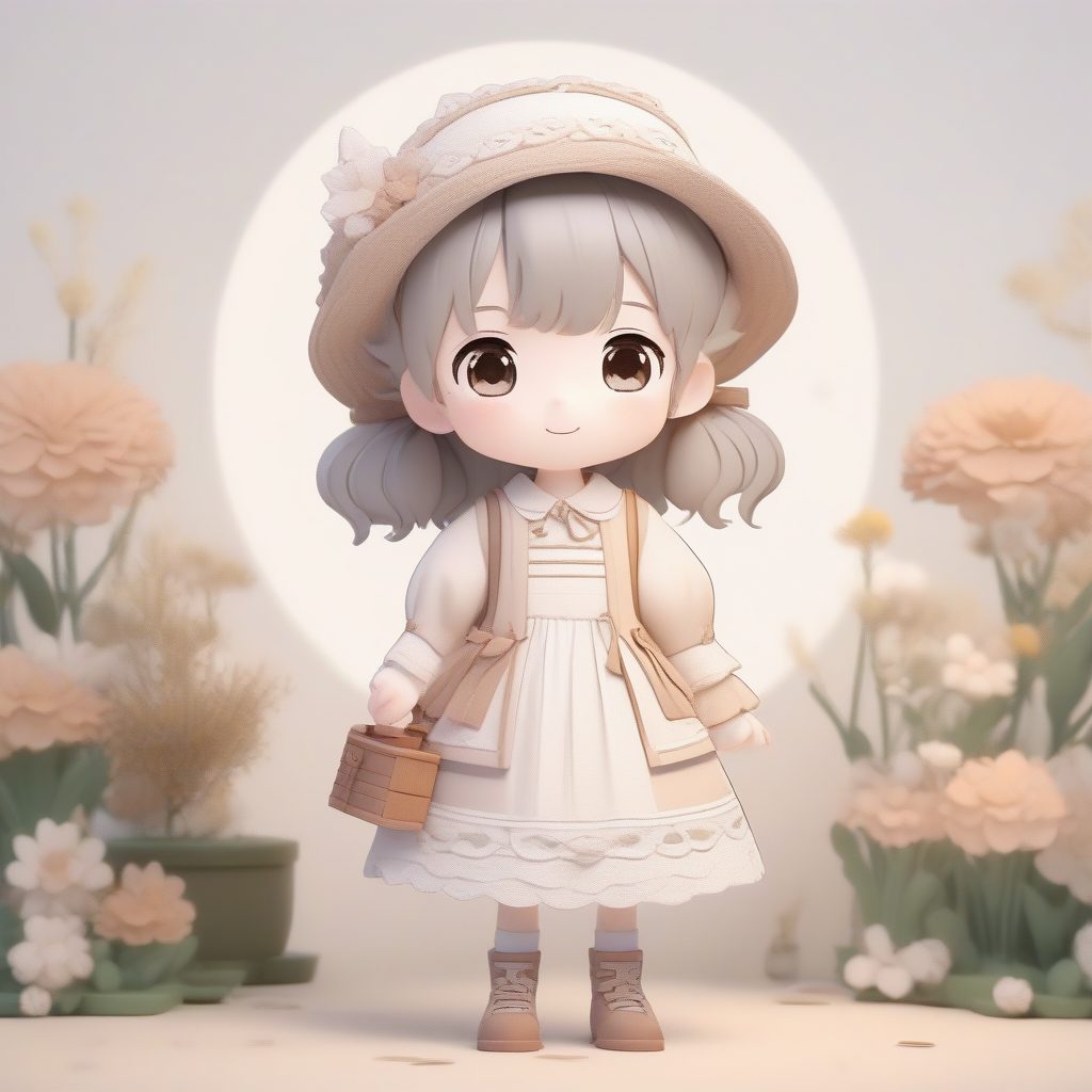 森系治愈系Q版女孩:柔和灯光下的全景站姿AI绘画技巧