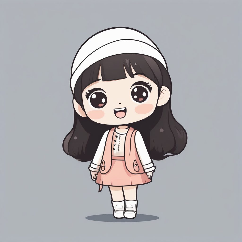 SEO优化：纯白背景下极简风动漫Q版女孩的招手全身插画