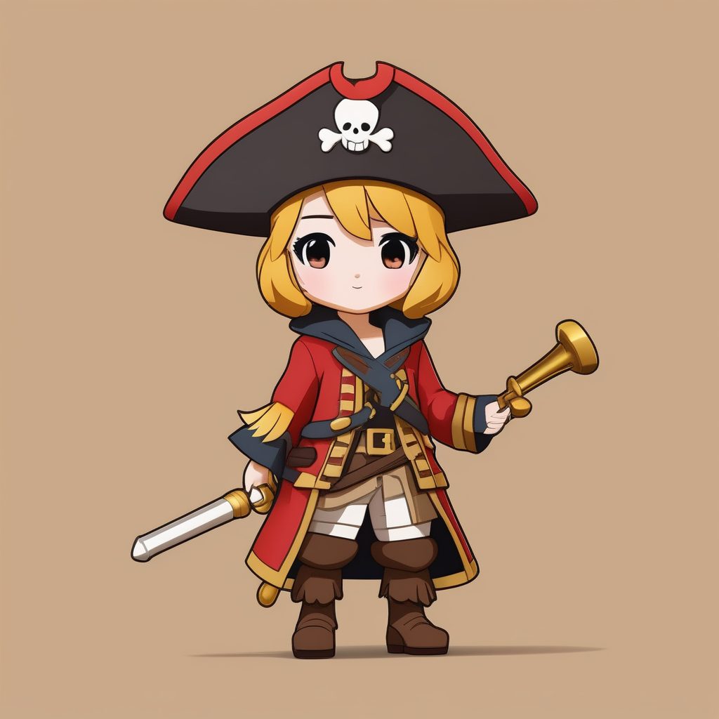 黏土3D渲染Q版金发海盗船长全身像提示词 15 黏土3D渲染Q版金发海盗船长全身像提示词