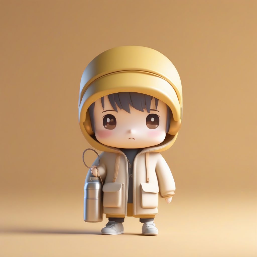 沙漠流浪者：拿着水壶的Q版在逃公主C4D盲盒渲染