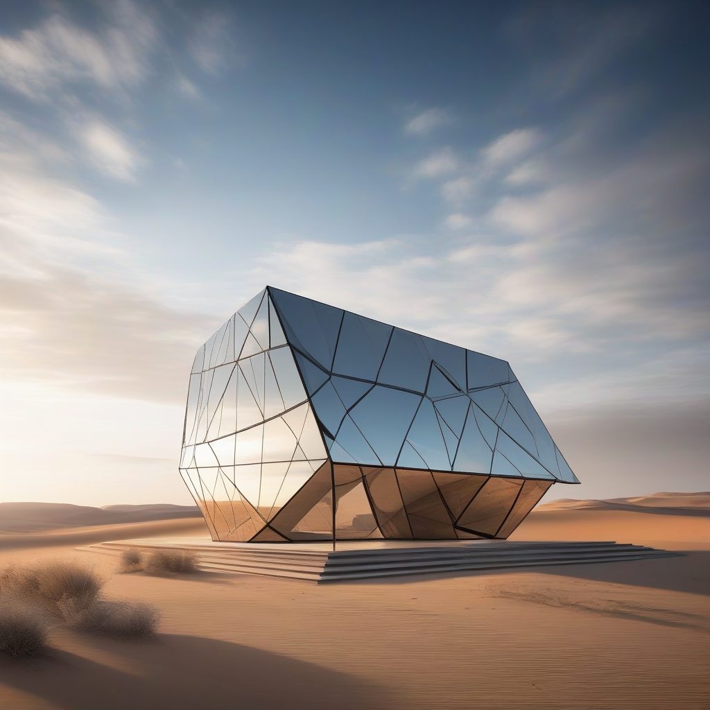 沙漠蜃景:棱镜几何体与镜面玻璃立面 ArchViz 3 沙漠蜃景:棱镜几何体与镜面玻璃立面 ArchViz