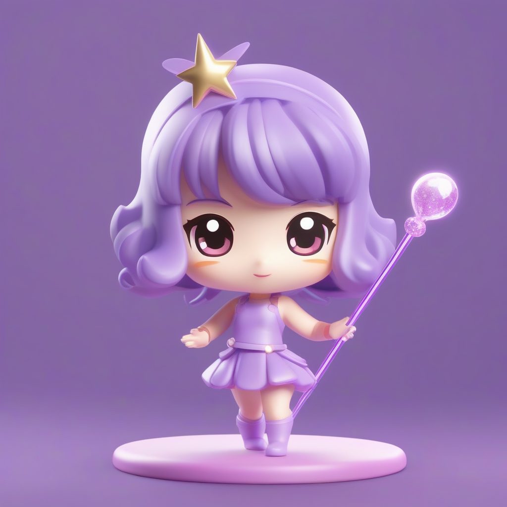 闪亮魔法少女Q版模型：3D渲染，全身站立纯紫背景提示词