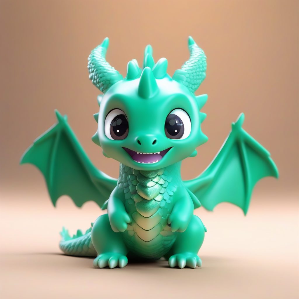 上古龙宝宝Q版：迷你吼叫姿势的玉绿色3D全身艺术