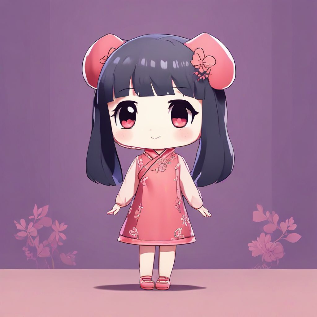 商业插画必备:【纯色背景】极简Q版旗袍少女全身图,高效出图技巧 1 商业插画必备:【纯色背景】极简Q版旗袍少女全身图,高效出图技巧