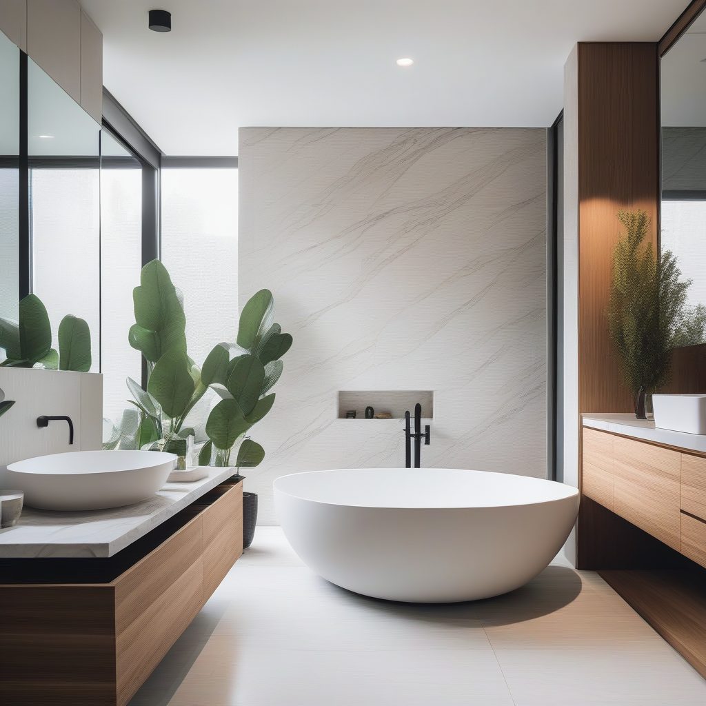 奢华极简浴室：大理石与独立浴缸打造的治愈系居家水疗空间