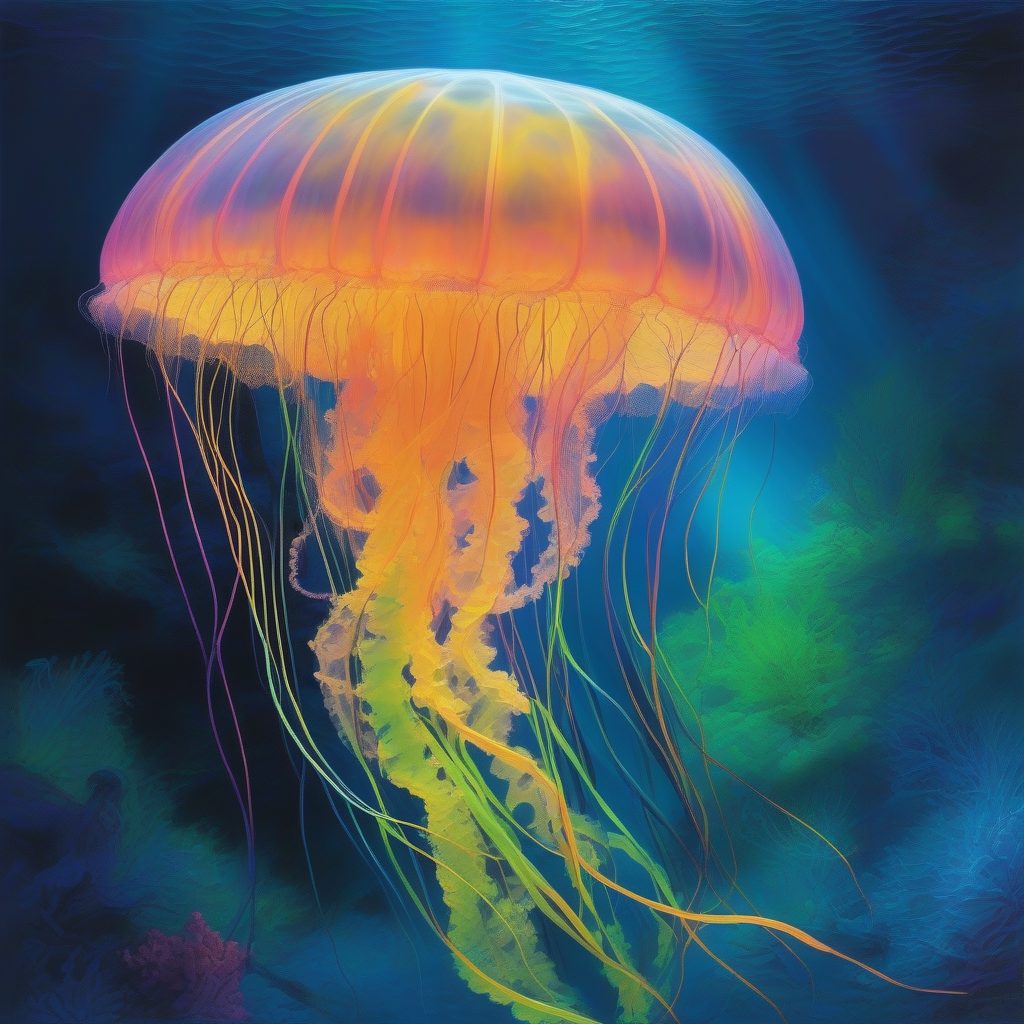 深海幻影:印象派下的荧光生物与软粉色海洋 1 深海幻影:印象派下的荧光生物与软粉色海洋