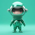 深海潜水员Q版:C4D高光全身站立渲染,干净湖水绿背景提示词 3 shen hai qian shui yuan q ban c4d gao guang quan shen zhan li xuan ran gan jing hu shui lyu bei