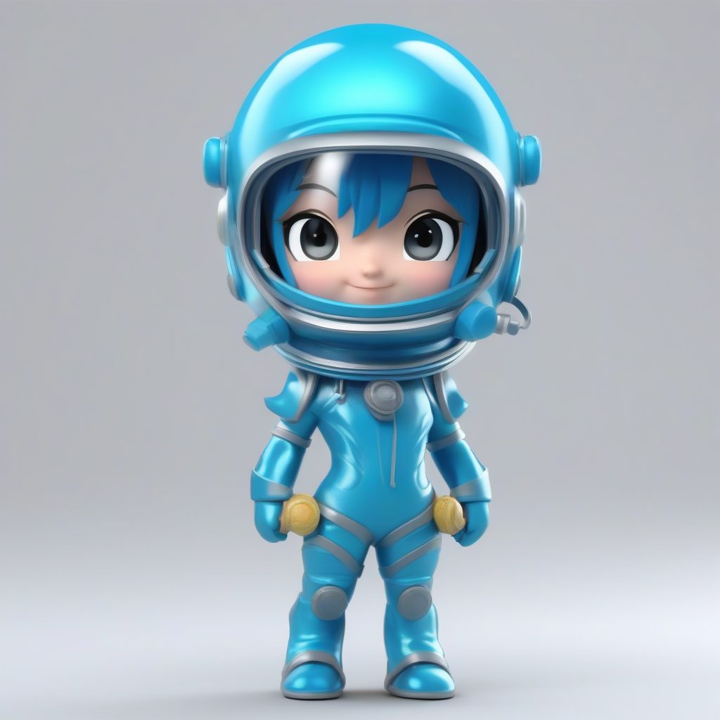 深海潜水员Q版女孩：C4D高抛光全身站立图，蔚蓝背景