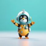 深海潜水员企鹅:Q版盲盒手办3D全身渲染,青色纯色背景 7 shen hai qian shui yuan qi e q ban mang he shou ban 3d quan shen xuan ran qing se chun se bei jing