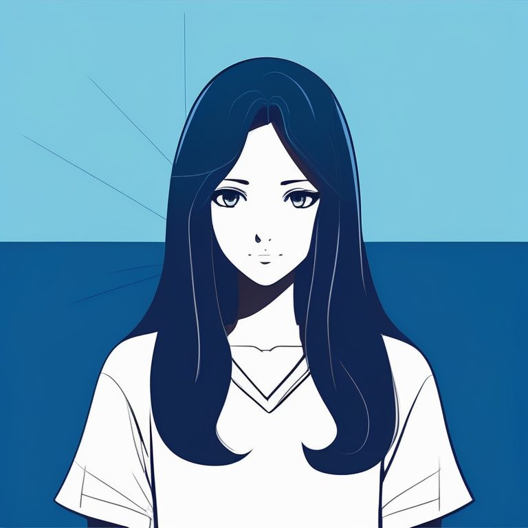 深蓝底极简系安静少女肖像