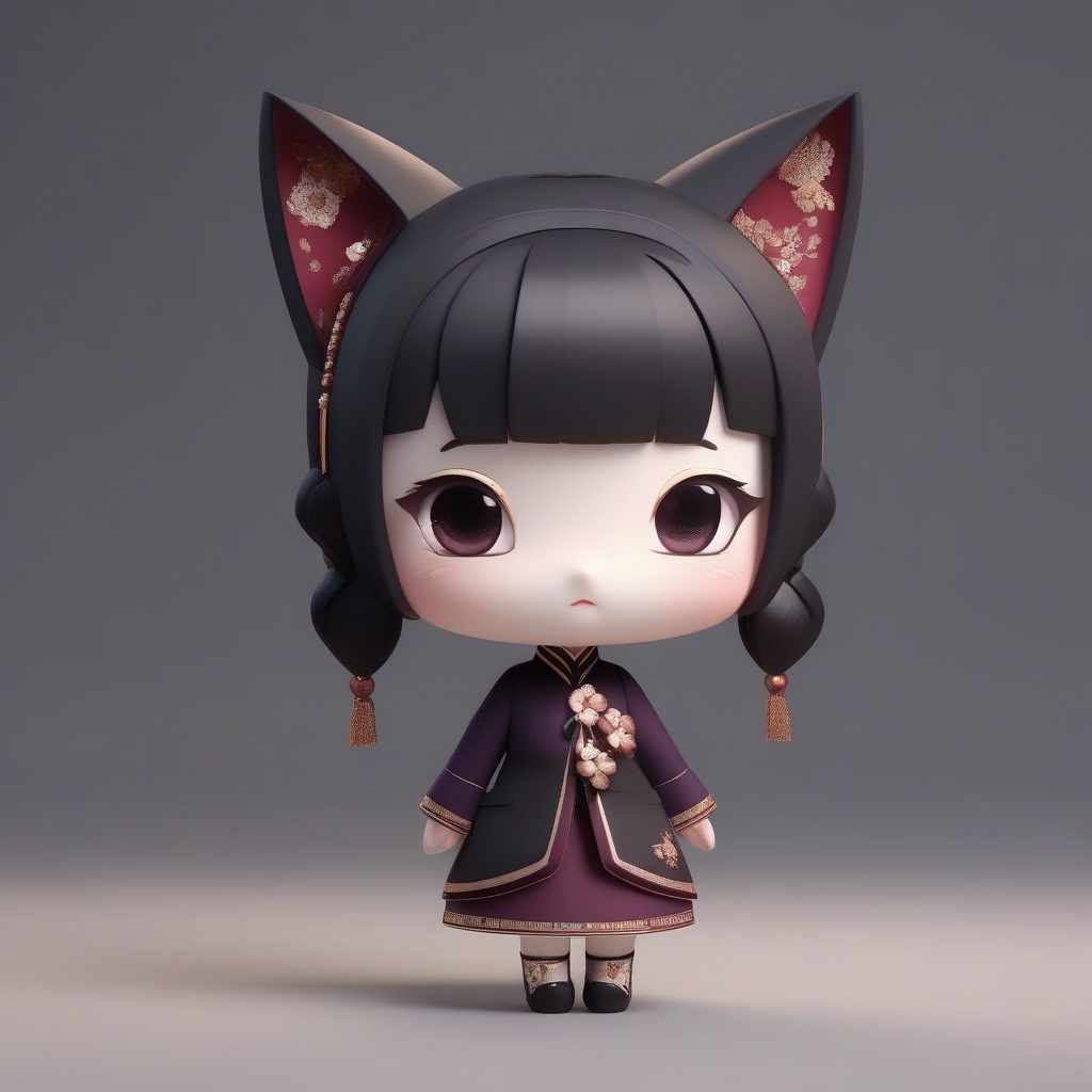 神秘黑色蕾丝旗袍：暗黑系Q版粘土手办，侧身回望光线追踪