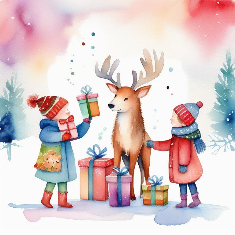 圣诞礼物水彩角色插画