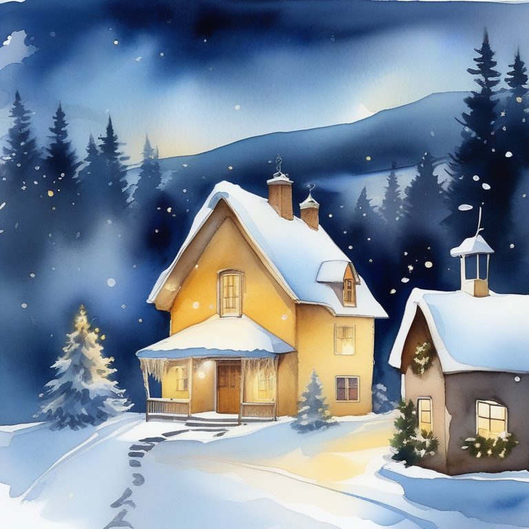 圣诞水彩风格小镇夜色