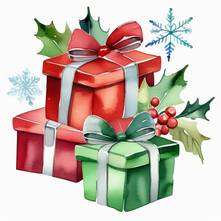 圣诞水彩礼物夹画