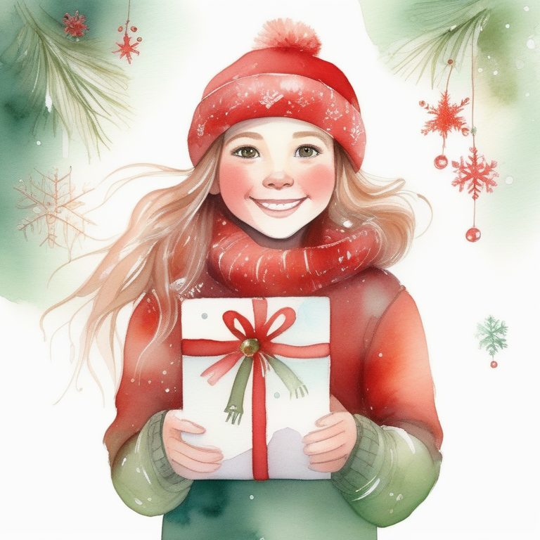 圣诞水彩礼物女孩角色