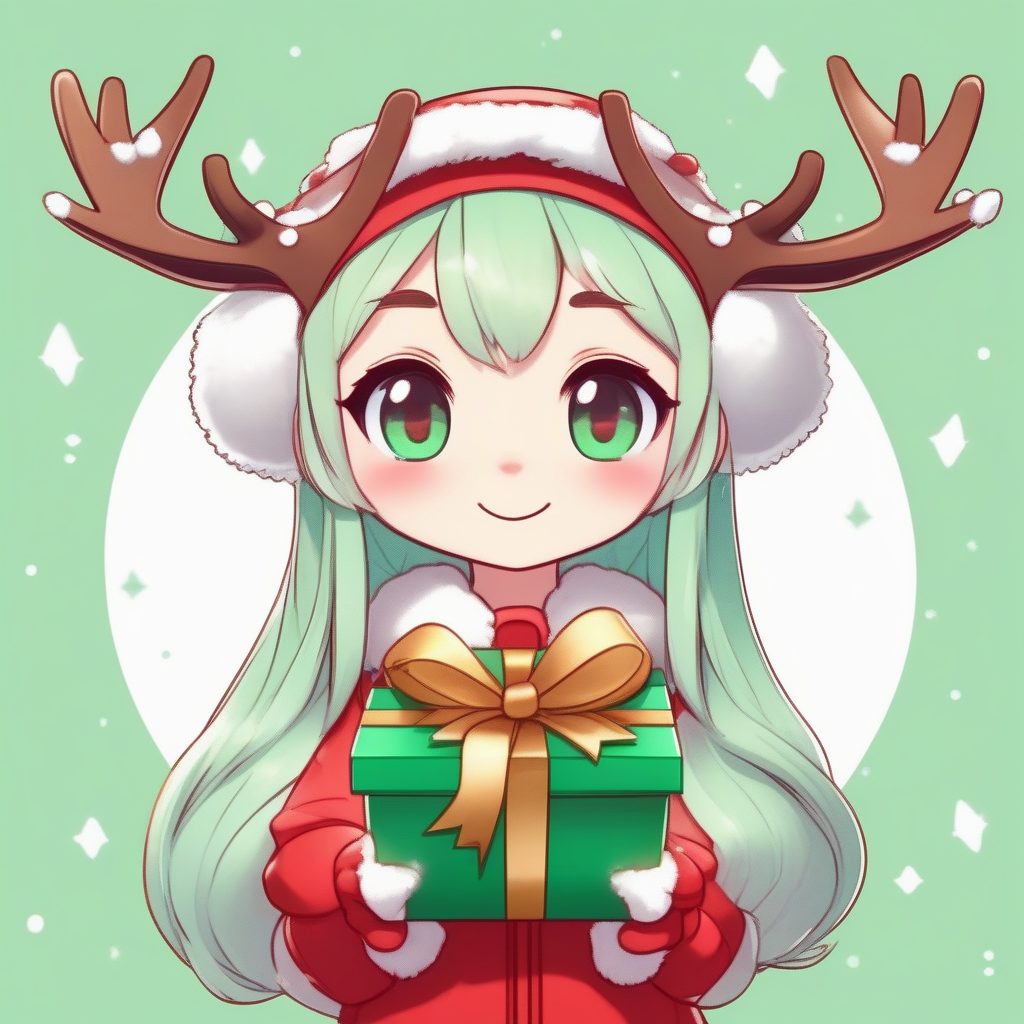 圣诞主题Q版麋鹿少女：节日礼盒与温馨马卡龙配色卡片