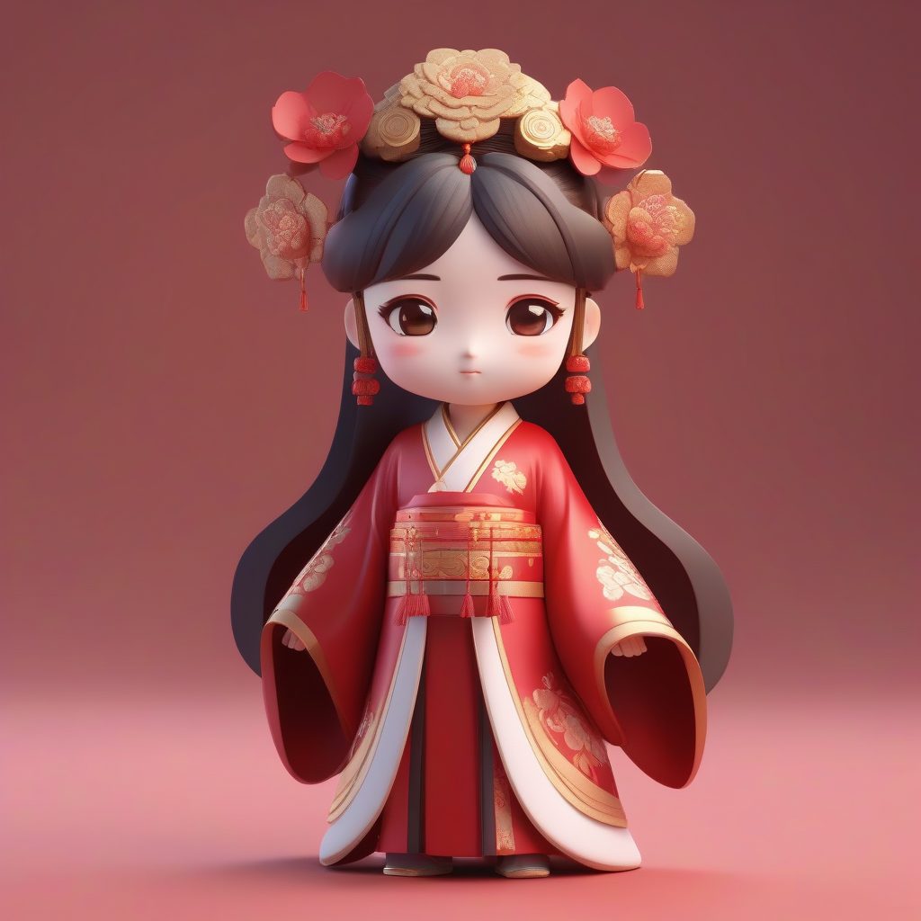 盛世牡丹:华丽红金色Q版汉服少女盲盒,8K C4D高精度渲染 3 盛世牡丹:华丽红金色Q版汉服少女盲盒,8K C4D高精度渲染