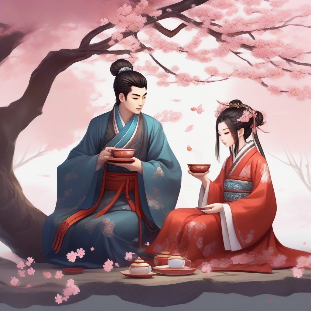 盛唐华丽风:Q版古风情侣数字插画,樱花树下高精度CG艺术 1 盛唐华丽风:Q版古风情侣数字插画,樱花树下高精度CG艺术