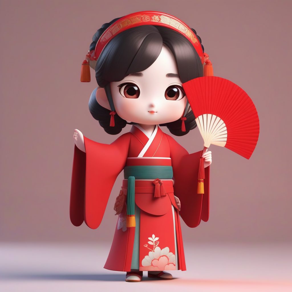 盛唐霓裳Q版手办：高细节粘土材质汉服女孩3D渲染提示词