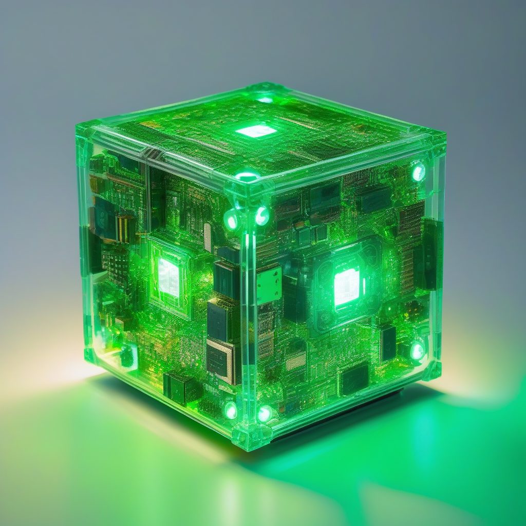 生物科技电路板悬浮立方体：高精度工程产品摄影