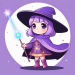 矢量魔女:可爱Q版女孩全身插画,简约薰衣草背景AI提示词 3 shi liang mo nyu ke ai q ban nyu hai quan shen cha hua jian yue xun yi cao bei jing ai ti shi ci