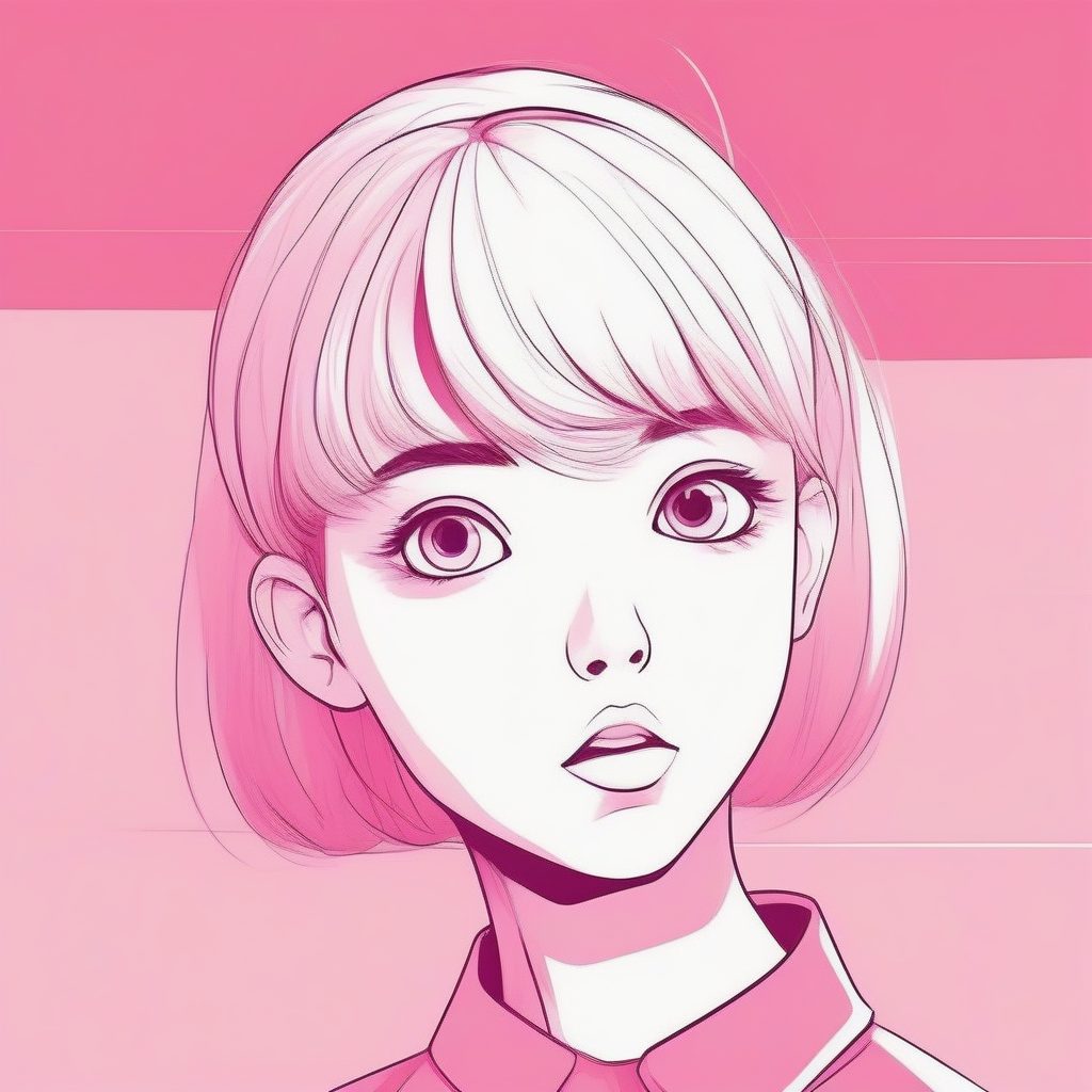 矢量艺术风二次元少女：好奇惊讶表情特写