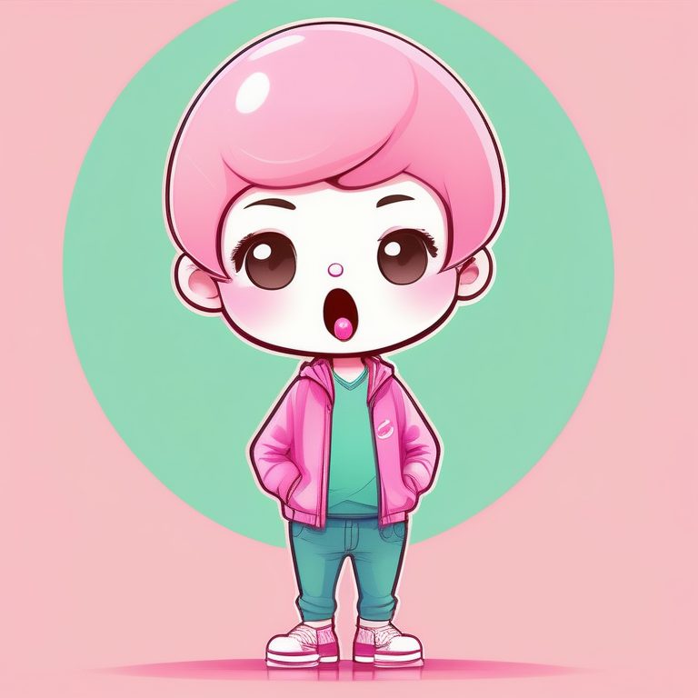 时尚Q版男孩泡泡糖插画