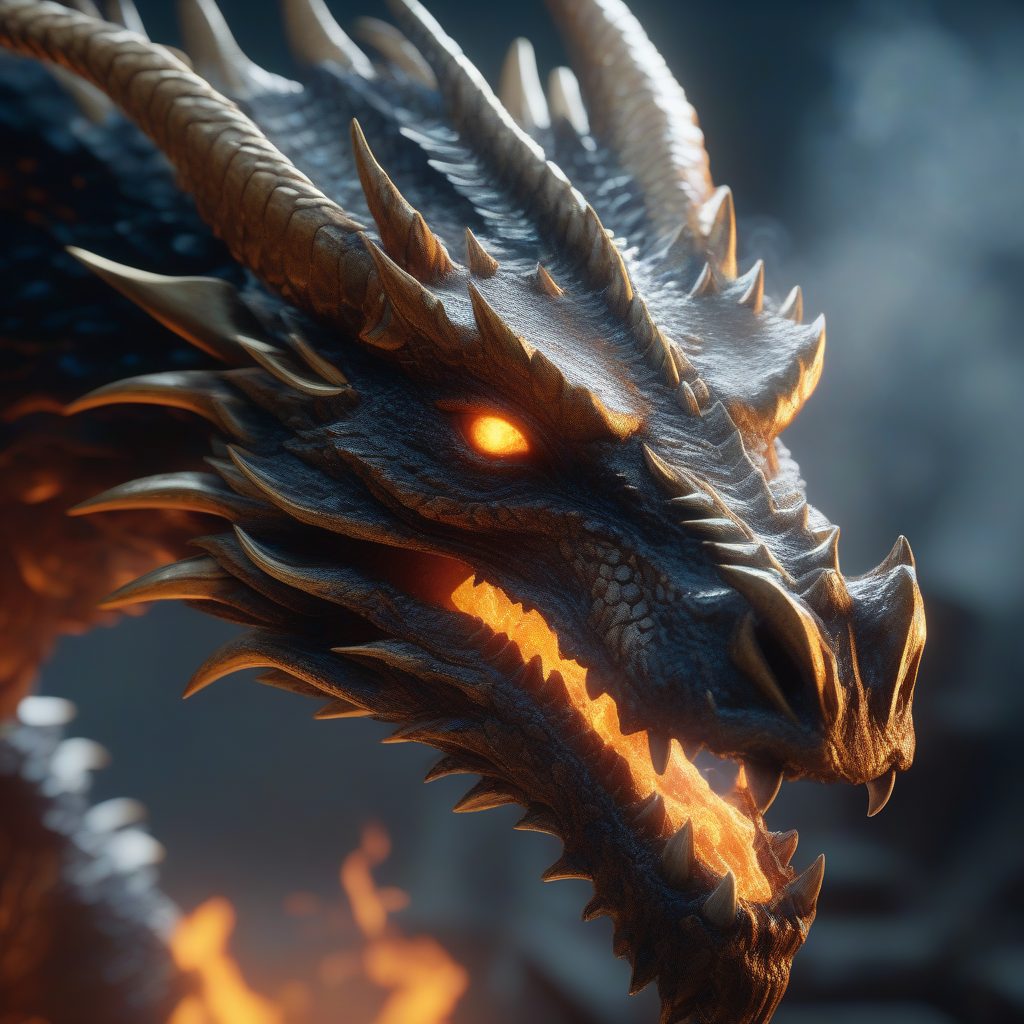 史诗奇幻：远古巨龙鳞片与火焰的8K特写