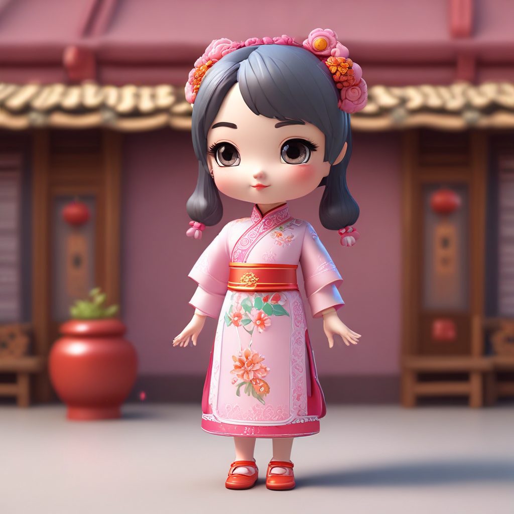 收藏级《旗袍少女》：C4D粘土材质Q版盲盒手办渲染教程（附8K高精提示词）