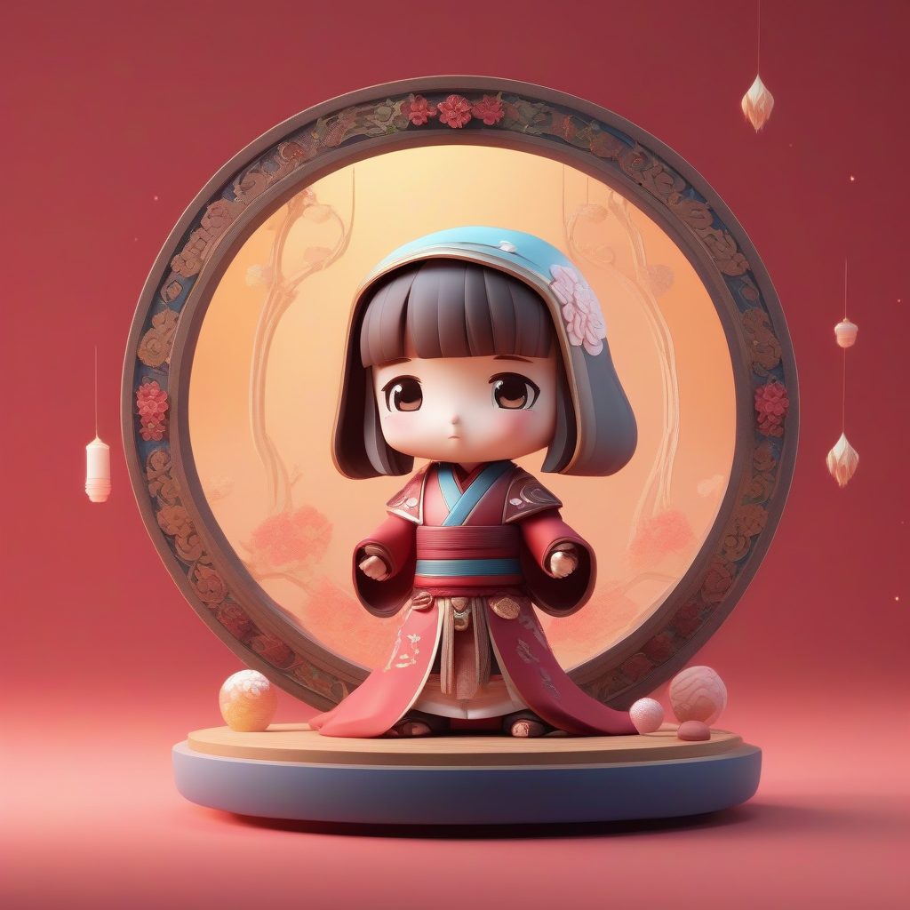 守护神镜Q版巫女：庄严粘土材质全身C4D渲染