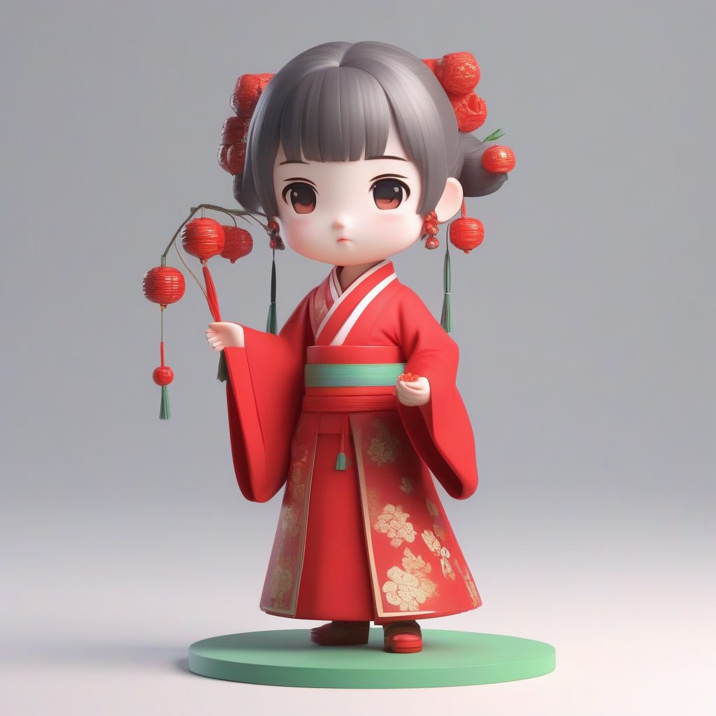 手拿小糖葫芦：童趣美食主题Q版汉服女孩全身3D模型