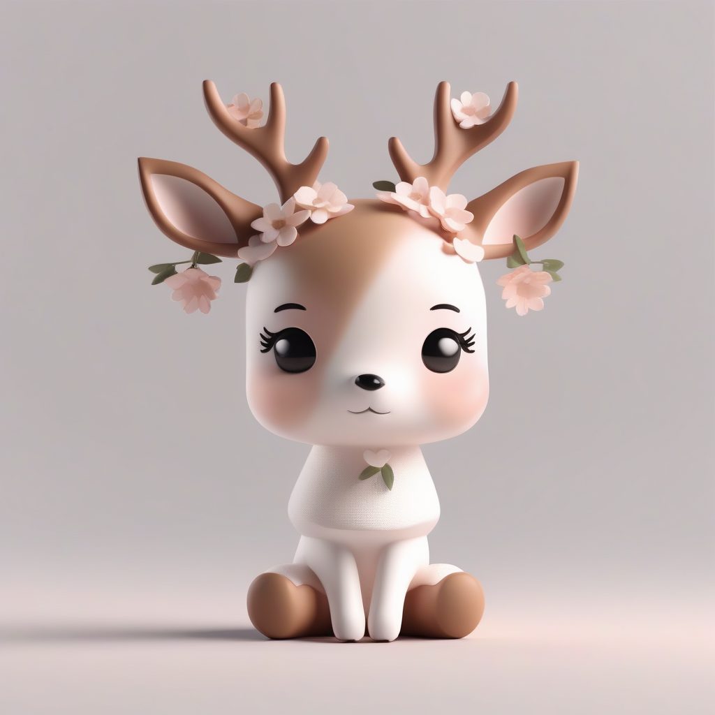 手捧花朵的温柔鹿耳娘：治愈系Q版全身照