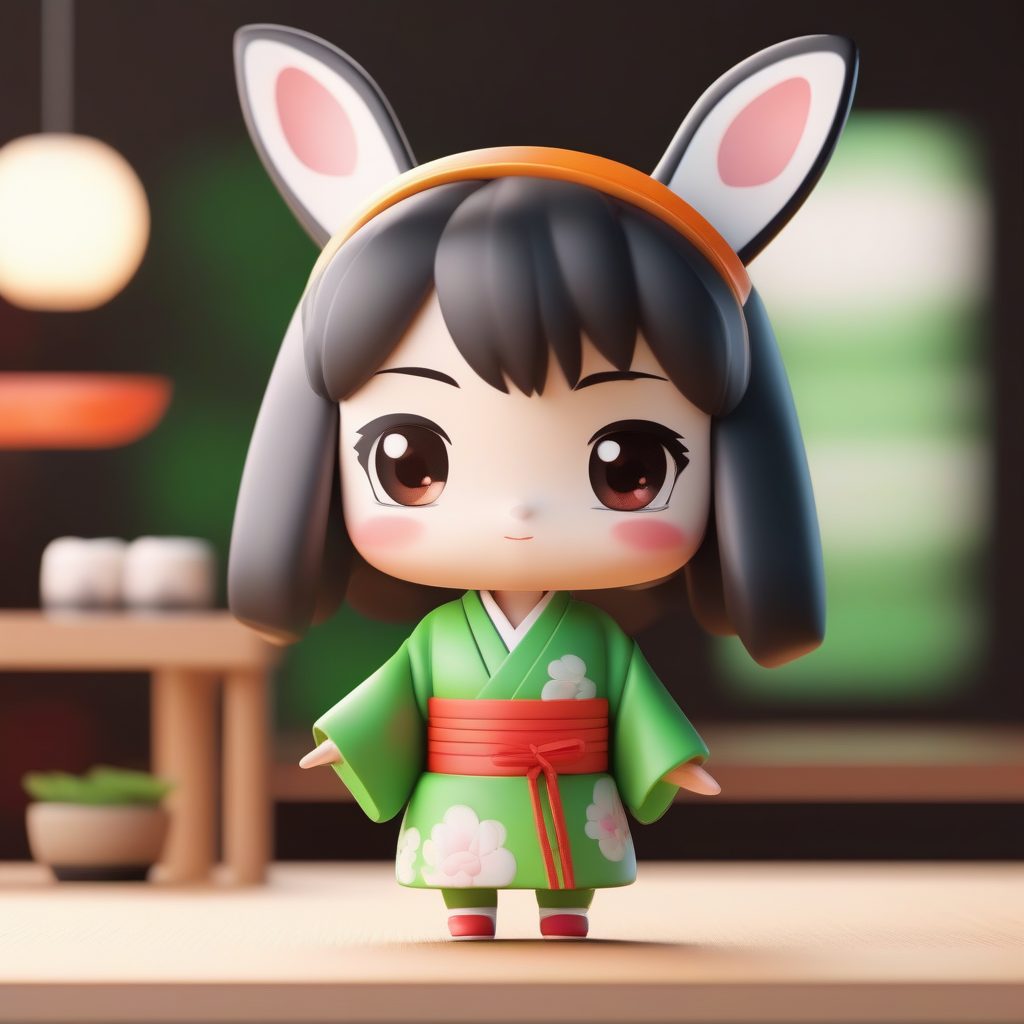 寿司学徒：展示精致寿司的Q版兔耳娘厨师