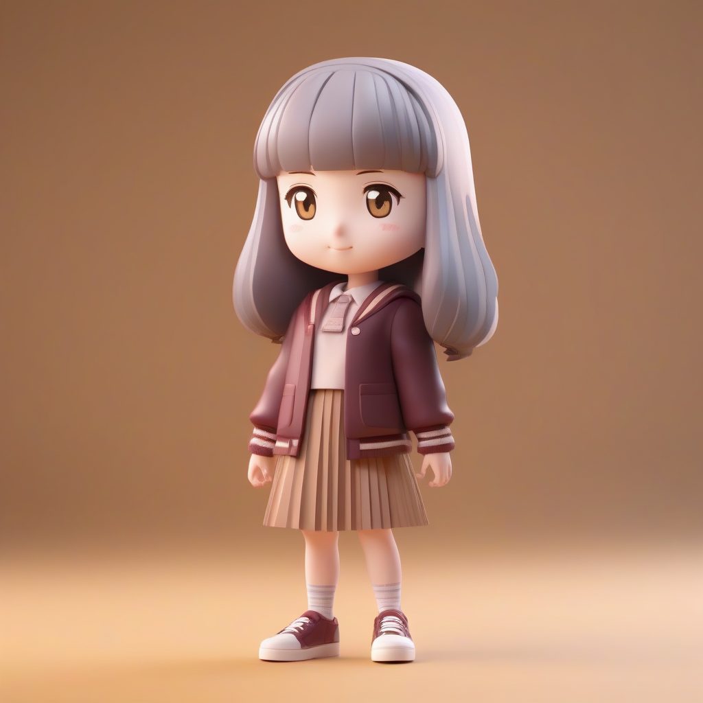 书卷气女学生：粘土材质堆叠教科书的Q版场景