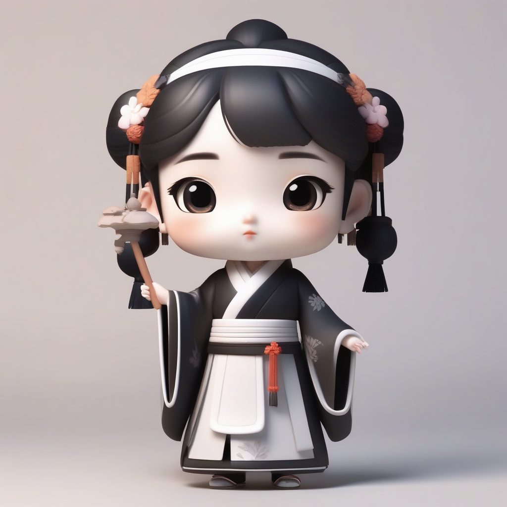 书香墨韵：Q版汉服书生少女粘土手办，高光C4D全身站立图