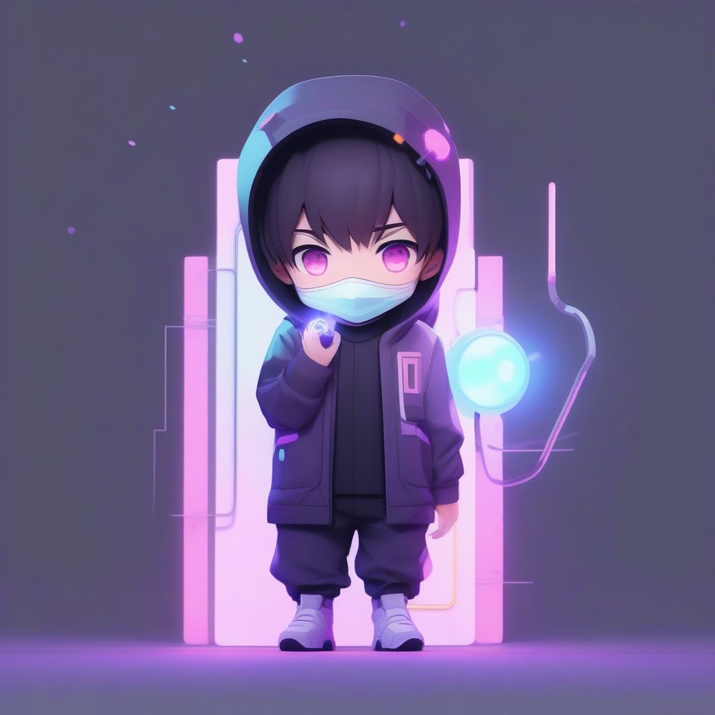 数字幽灵：戴发光面罩的Q版赛博朋克神秘男孩