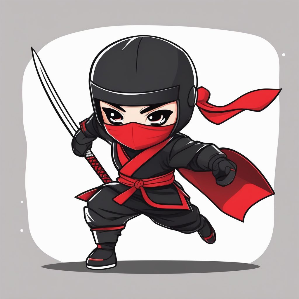 帅气2D Q版忍者战士男孩插画：低姿态格斗造型