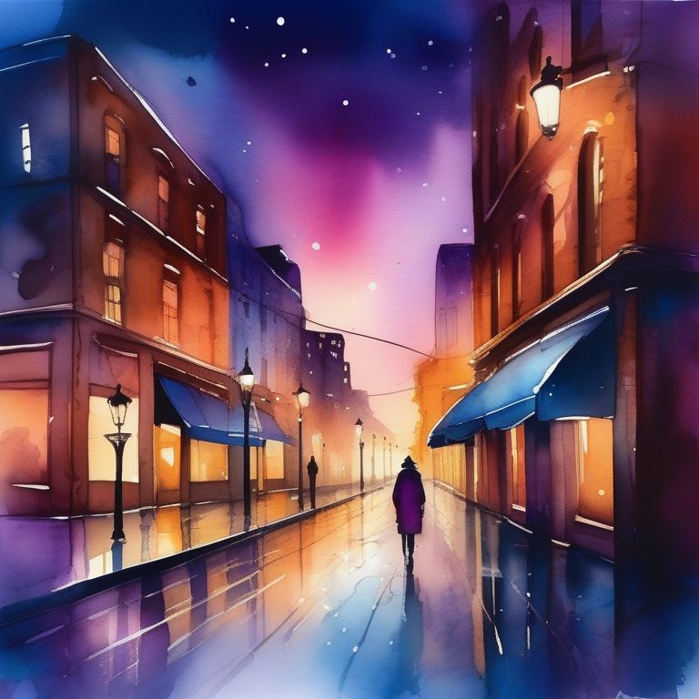 水彩城市夜色风景插画