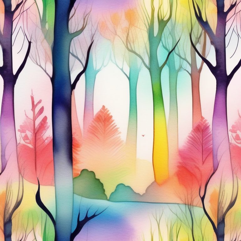 水彩风抽象彩虹森林梦境