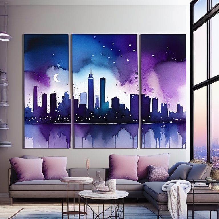 水彩风都市夜景摩天楼