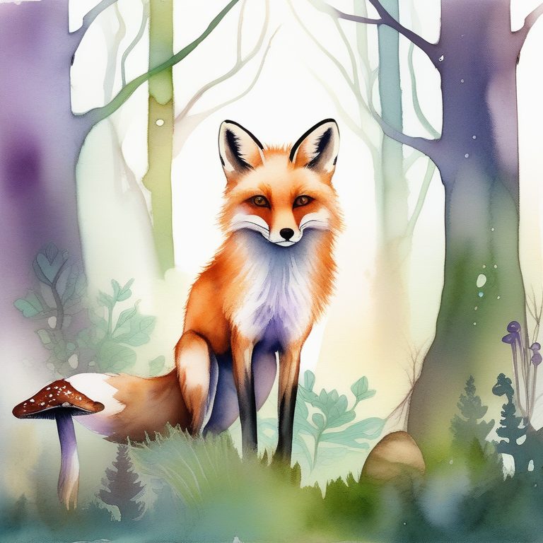 水彩风格梦幻狐狸森林