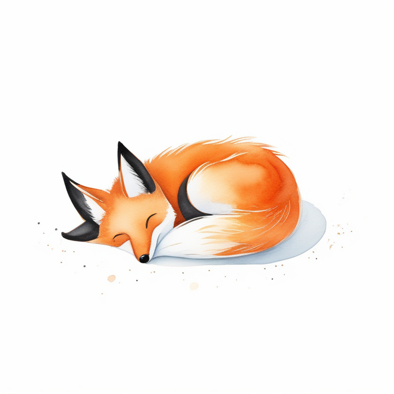 水彩极简动物插画:一只悠闲小狐狸