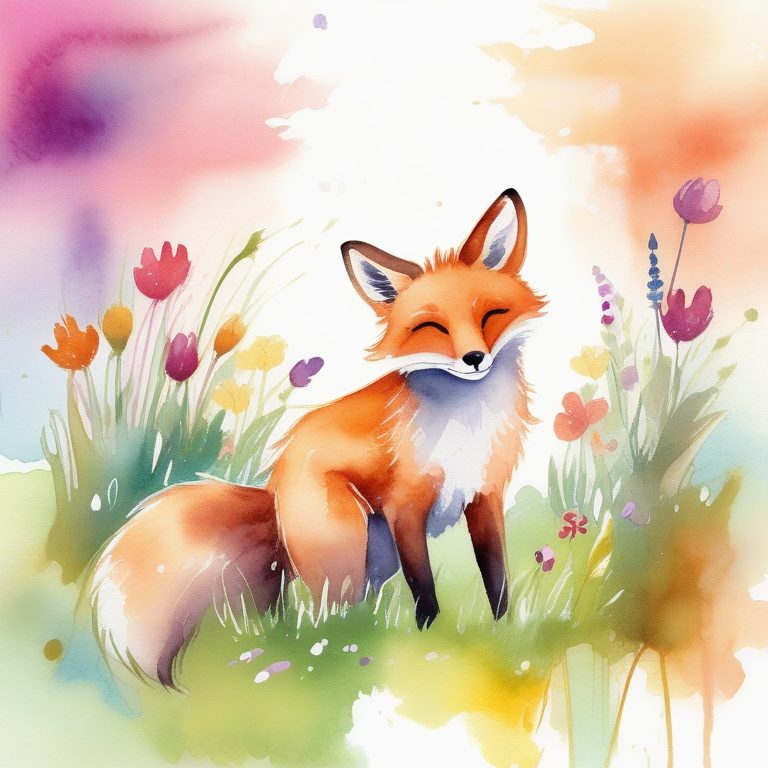 水彩溅彩下的春日小狐狸