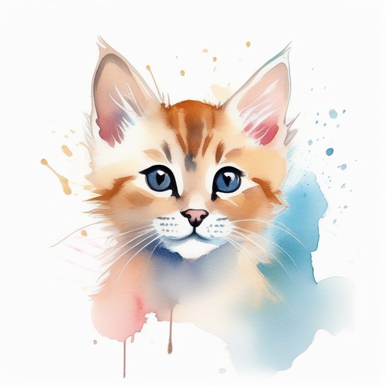 水彩溅彩下的迷你猫咪肖像