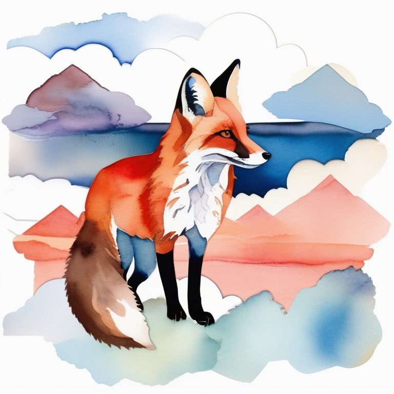 水彩剪贴远山狐狸