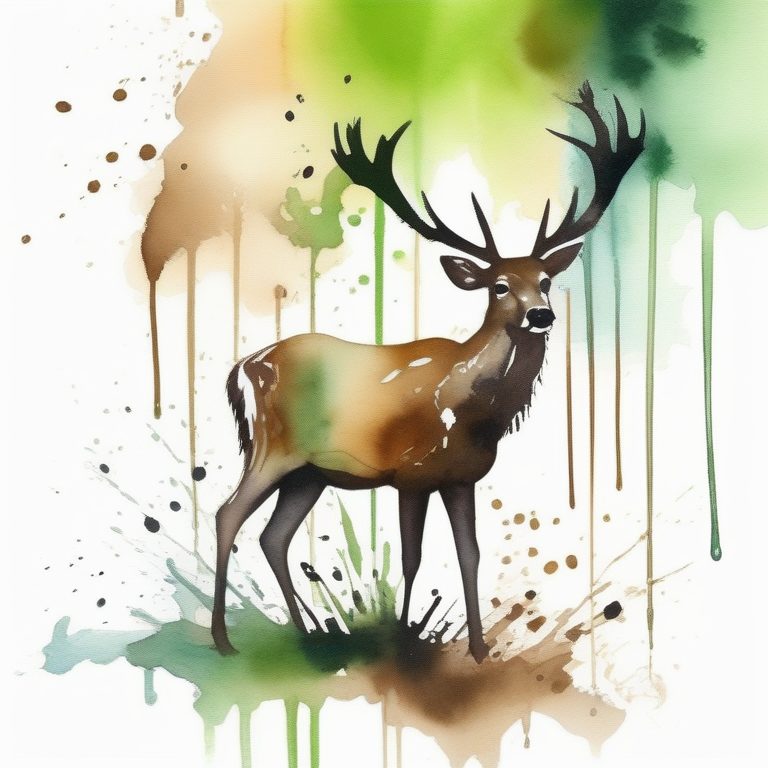 水彩泼彩鹿森林艺术