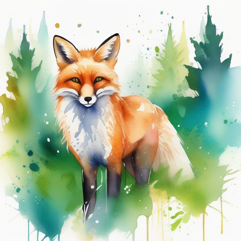 水彩泼溅下的森林狐狸