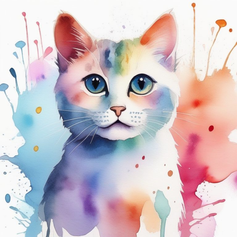 水彩泼墨萌猫插画